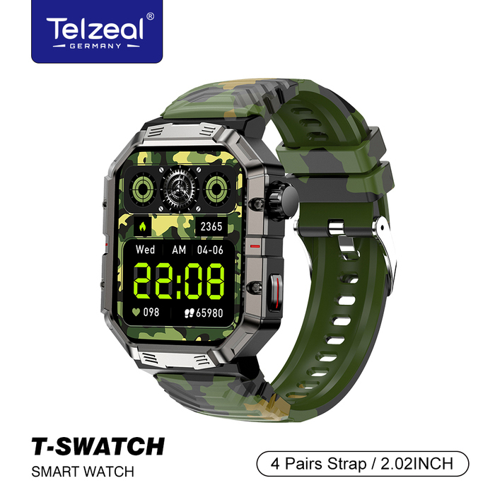 Telzeal T-Swatch Camouflage With 3 Pair Straps With In Built Protection Case and Wireless Charger