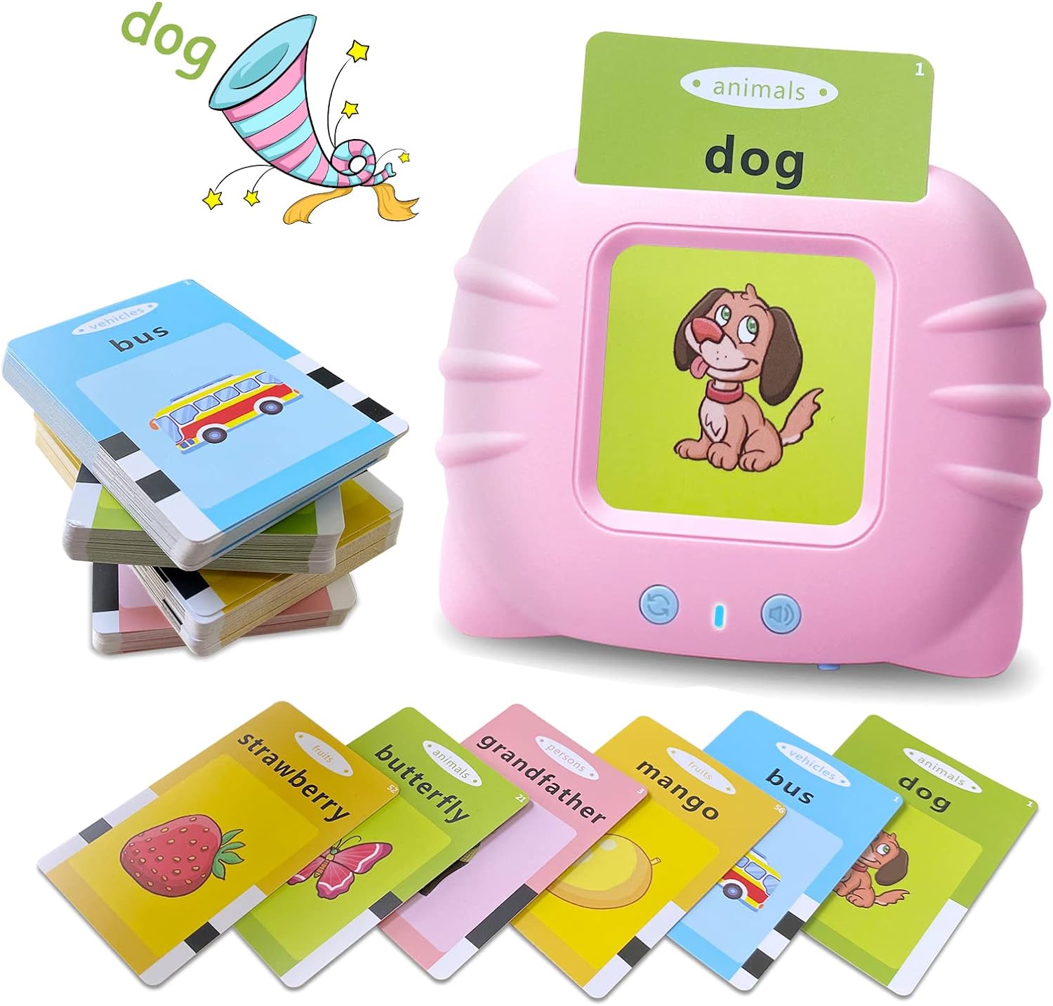 Talking Flash Cards Educational Toy [224 WORDS/Sounds] - Pink
